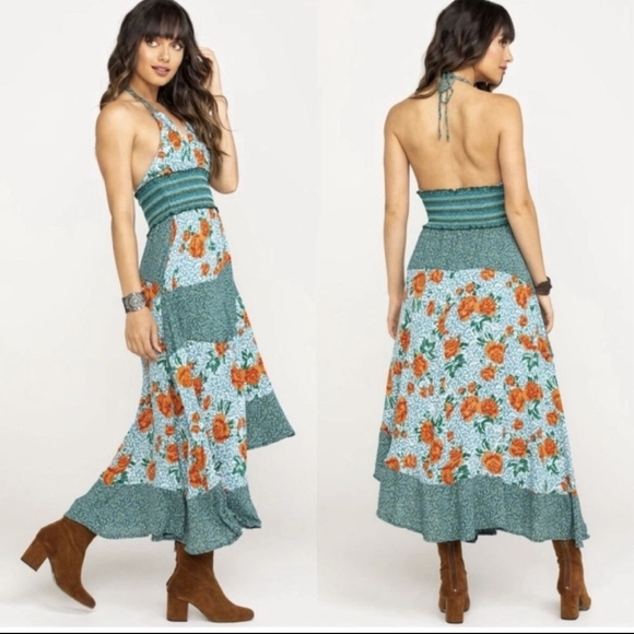 Free People Intimately Gabriela Maxi Halter Floral Asymmetrical Dress Womens S - Picture 1 of 8